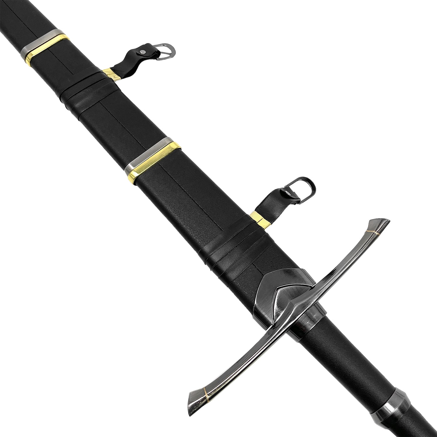 King's Medieval Sword LARP with detailed hilt and black scabbard, perfect for reenactments and cosplay