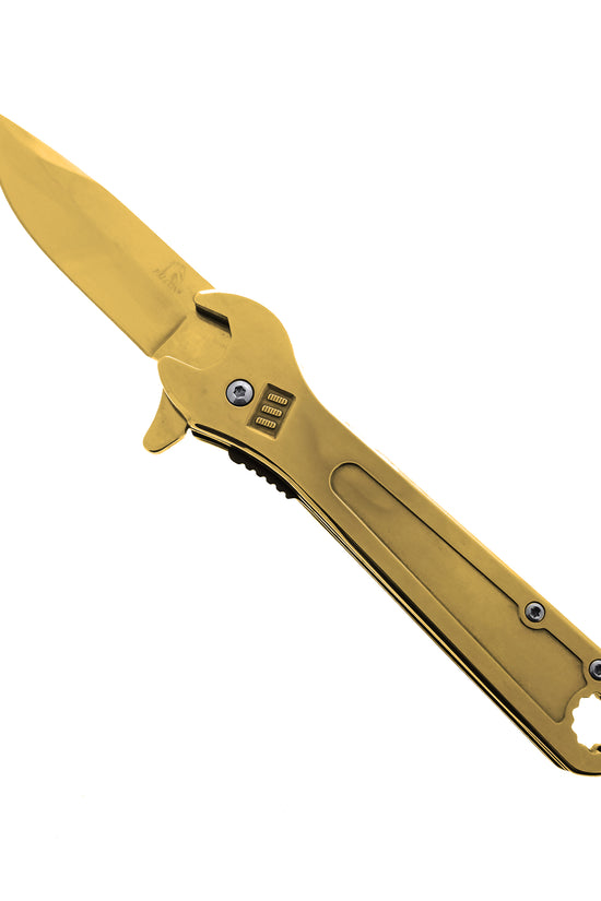 Falcon Spring Assisted Pocket Knife in Gold with Ergonomic Handle and Sharp Blade