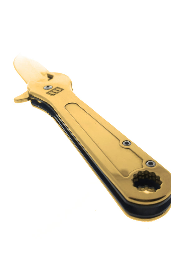 Falcon Spring Assisted Pocket Knife with Gold Handle and Sharp Blade for Easy One-Handed Opening