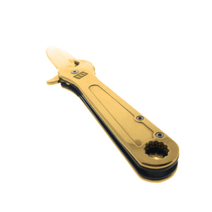 Falcon Spring Assisted Pocket Knife with Gold Handle and Sharp Blade for Easy One-Handed Opening