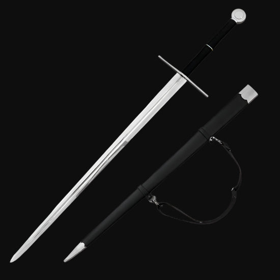 Guild Arms Knight medieval sword for sale with a sleek design and matching scabbard