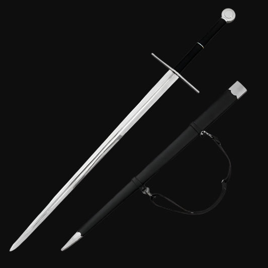 Guild Arms Knight medieval sword for sale with a sleek design and matching scabbard