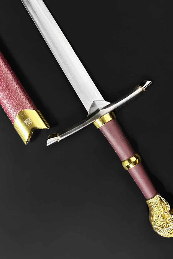 Knight's Collection Chimera Medieval Sword with Decorative Lion Head Guard and Red Handle