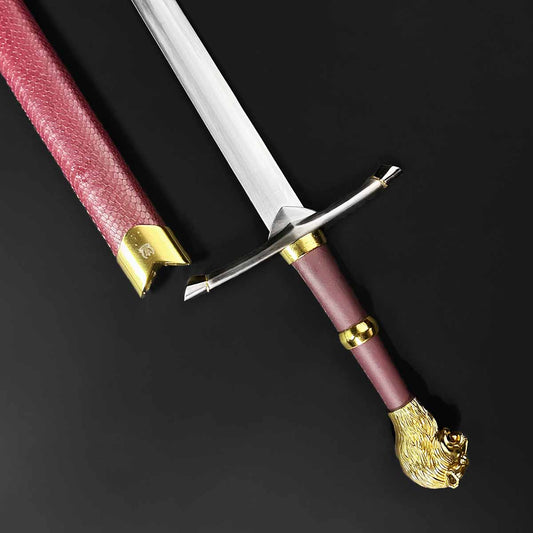 Knight's Collection Chimera Medieval Sword with Decorative Lion Head Guard and Red Handle