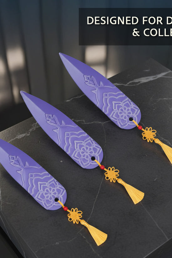 3 PCS Foam Kpop Throwing Knife Set in Purple with Decorative Tassels, Perfect for Display and Collection