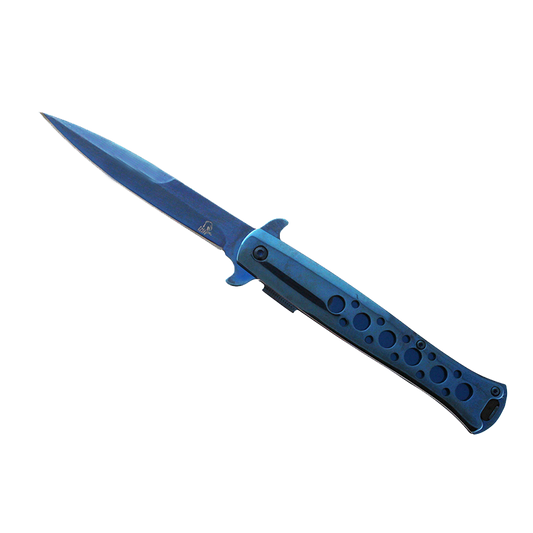 Falcon 9" Overall Metal Spring Assisted Knife With Blue Coating