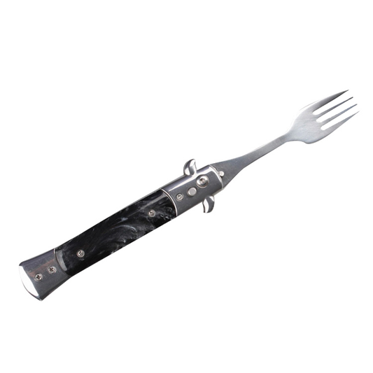 5" Spring Assisted Fork with faux black marble handle, Gift novelty knife