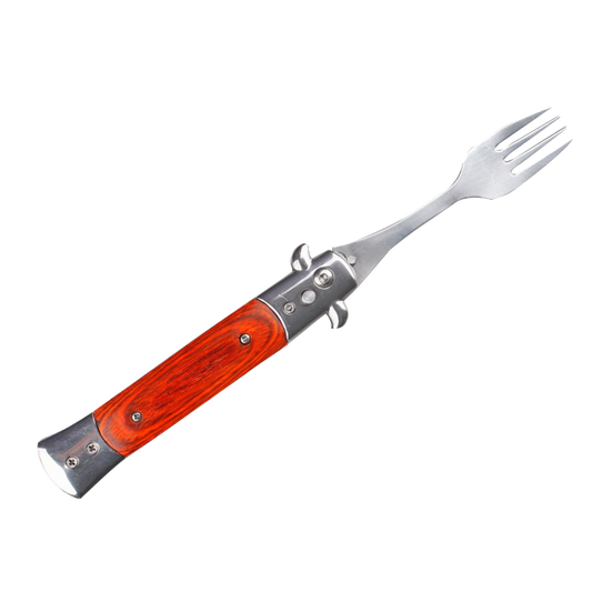 5" Spring Assisted Fork with wood handle, Gift novelty knife