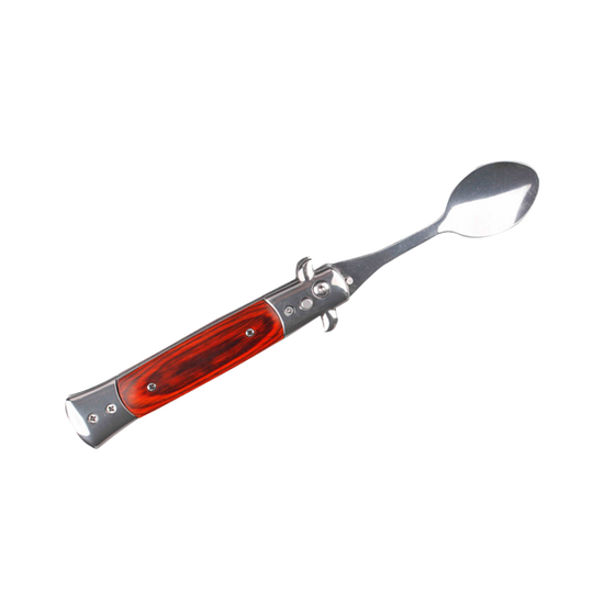 5" Spring Assisted Spoon with wood handle, Gift novelty knife