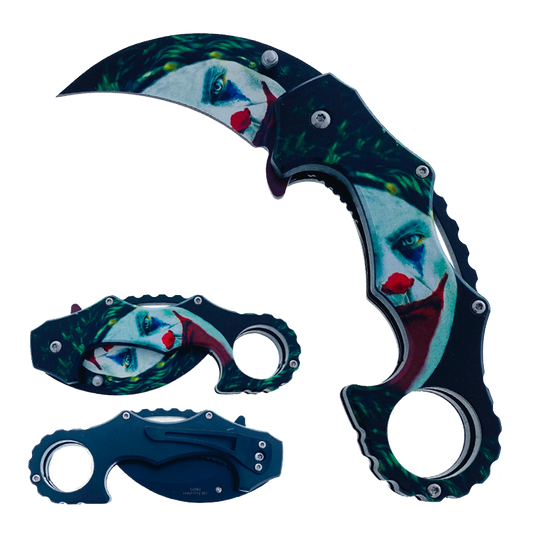 Falcon 6.75" Overall Spring Assisted Karambit Knife W/Joker Handle And Belt Clip