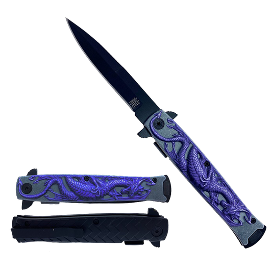 Falcon 3" Black Blade / Purple Dragon Handle / Assisted Knife