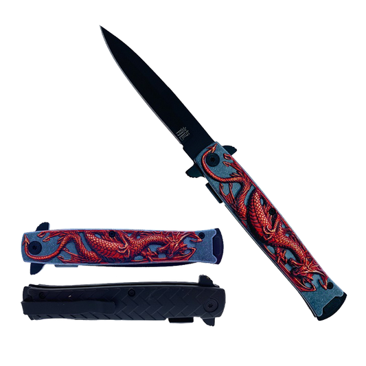 Falcon 3" Black Blade / Red Dragon Handle / Assisted Knife