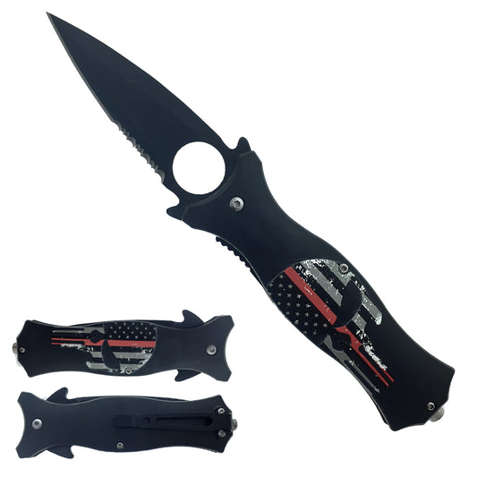 Falcon 8" Overall Semi-Automatic Folding Knife w/Belt Clip Skull Design