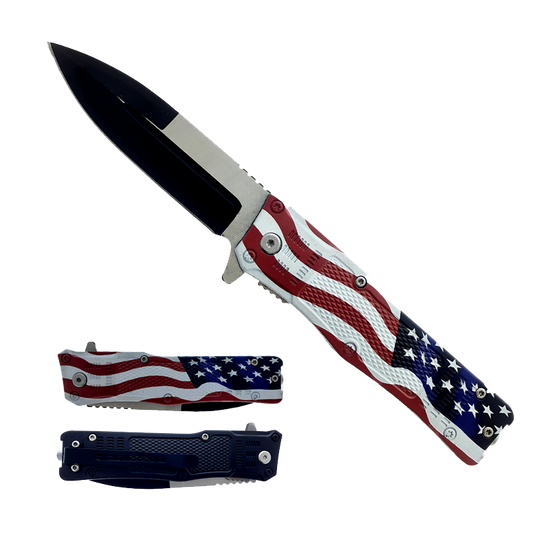 8" Semi Automatic Folding Knife w/US Flag Handle