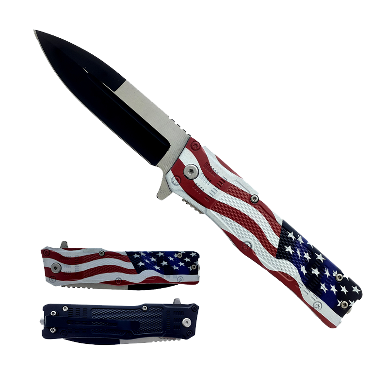 8" Semi Automatic Folding Knife w/US Flag Handle