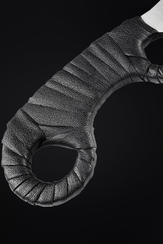 Large Hunting Knife by Guild Arms with a textured black handle for superior grip and control