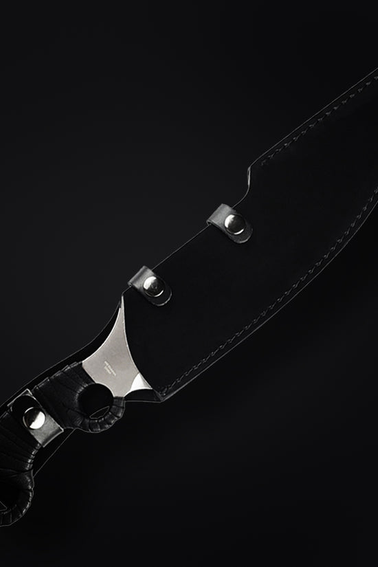 Guild Arms Large Hunting Knife with a sleek black blade and ergonomic handle design