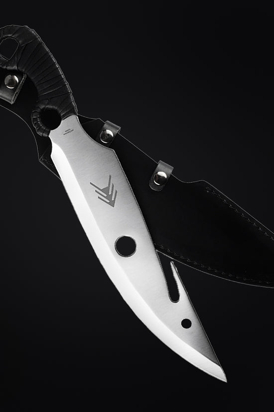 Guild Arms Large Hunting Knife with durable blade and leather sheath for outdoor use