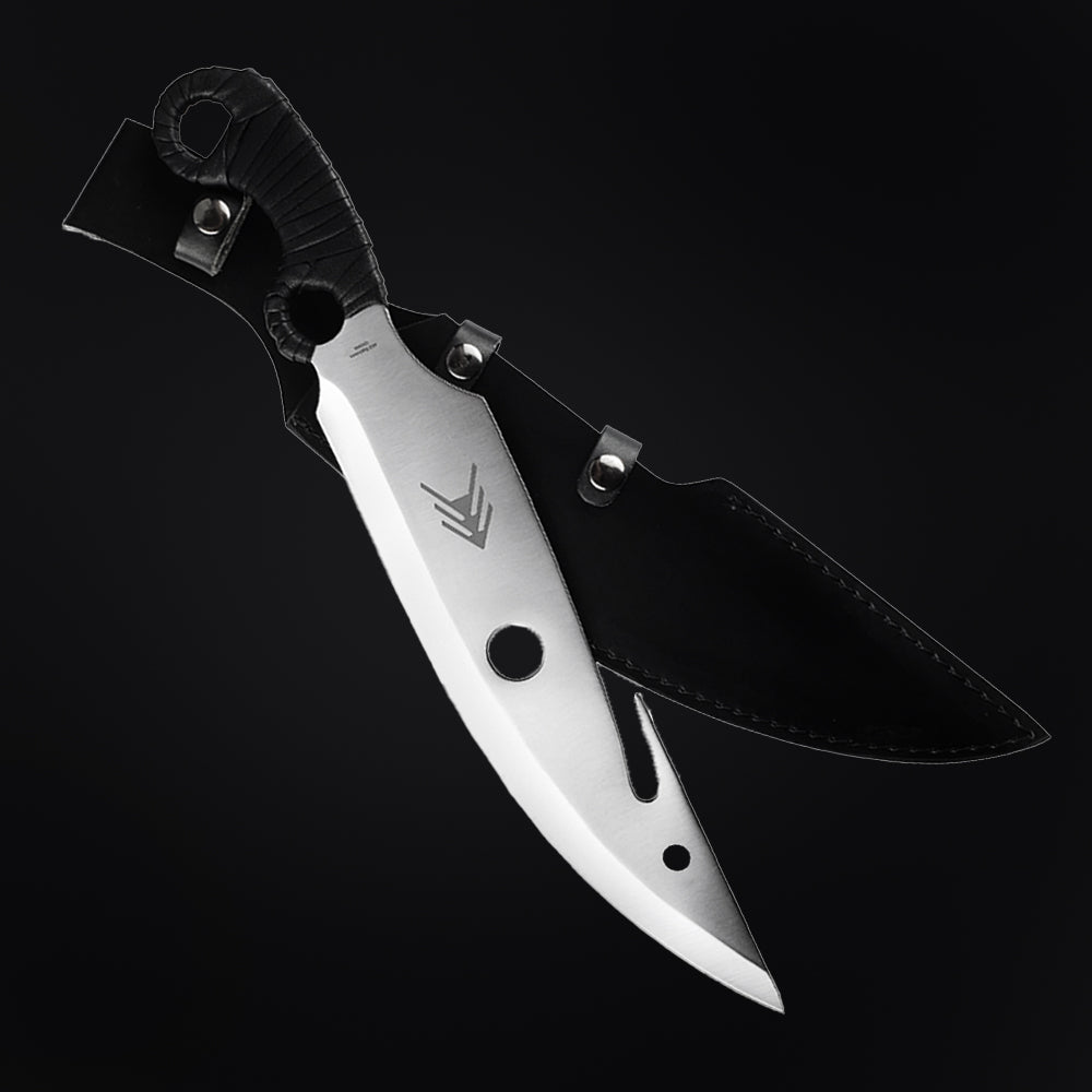 Guild Arms Large Hunting Knife with durable blade and leather sheath for outdoor use