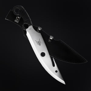 Guild Arms Large Hunting Knife with durable blade and leather sheath for outdoor use