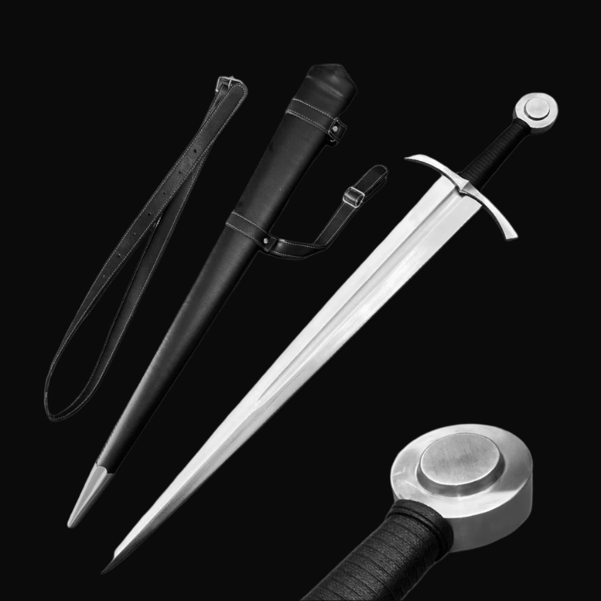 Hand-Forged Medieval Broadsword - 37.8" Medieval Sword with Sheath and Leather Strap by Knight Collections