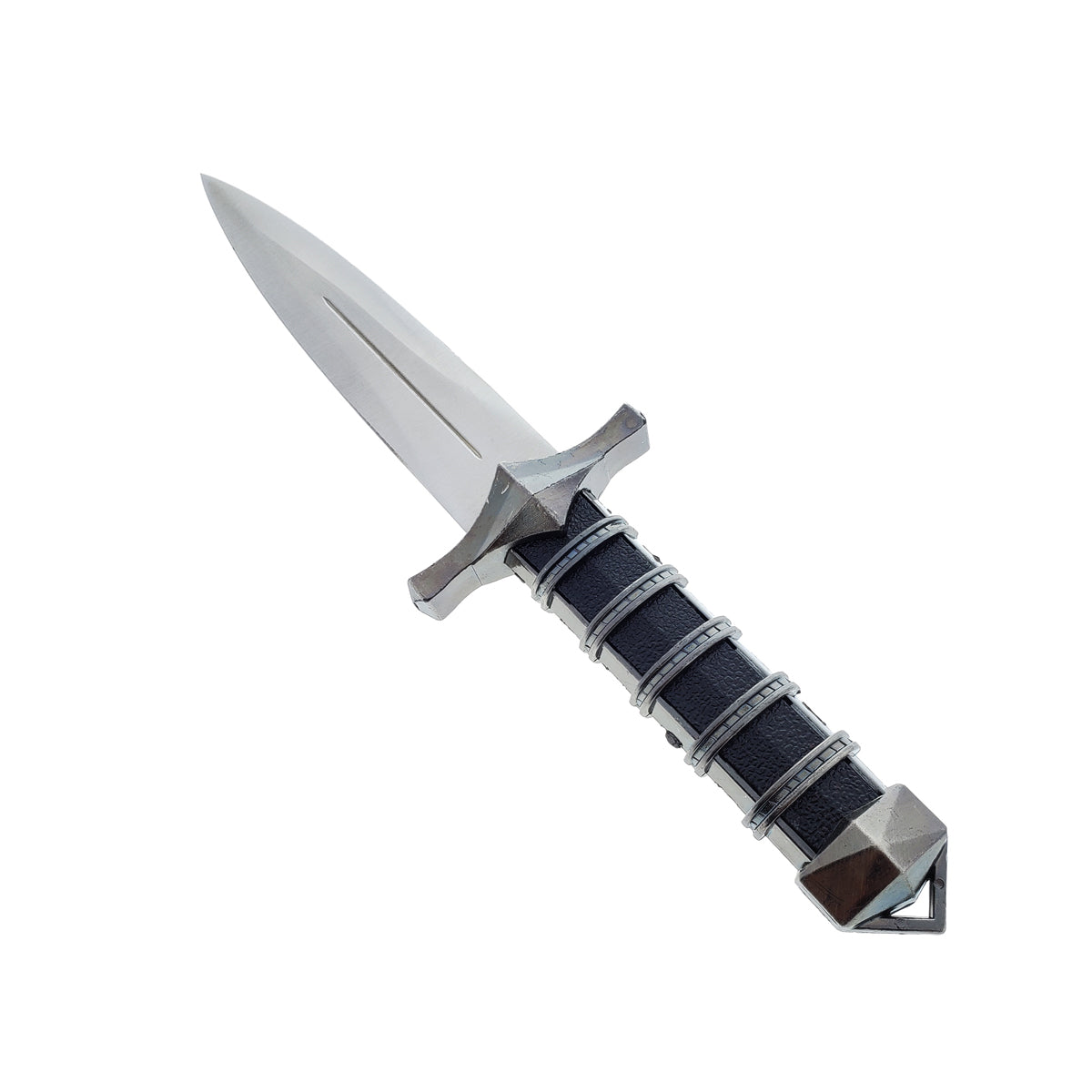 Guild Arms steel dagger with wrapped handle and crossguard featuring metal rings Medieval Dagger with Chain and Scabbard