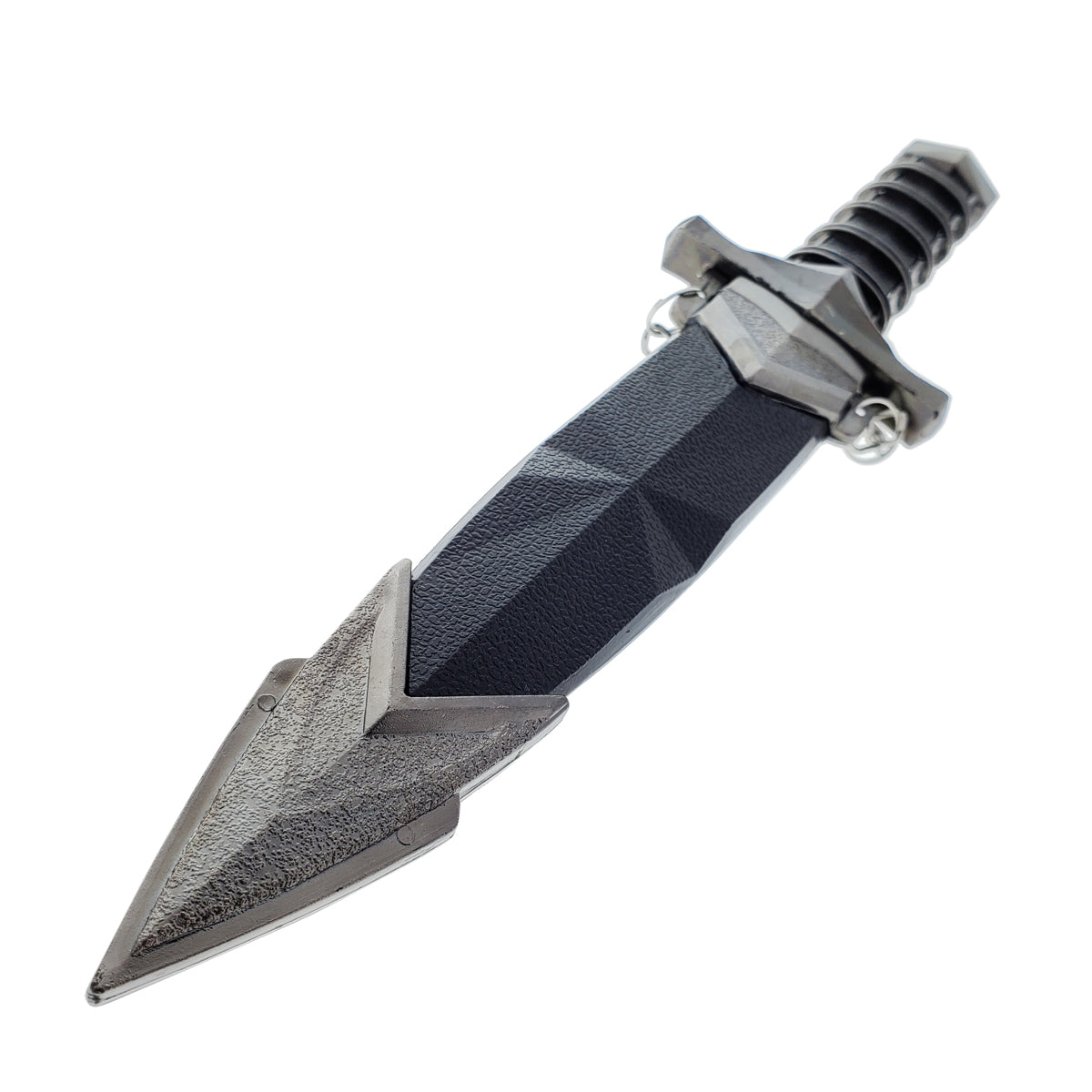 Guild Arms Medieval Dagger with Chain and Scabbard black faceted grip steel guard and pointed metal scabbard tip