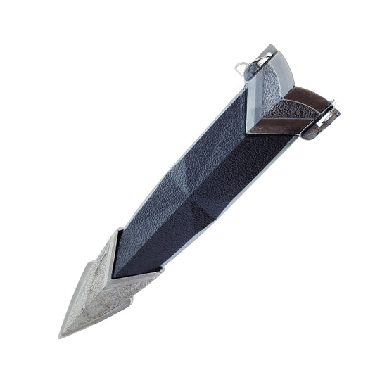 Guild Arms Medieval Dagger with Chain and Scabbard in black geometric leather scabbard with metal tip and belt loop