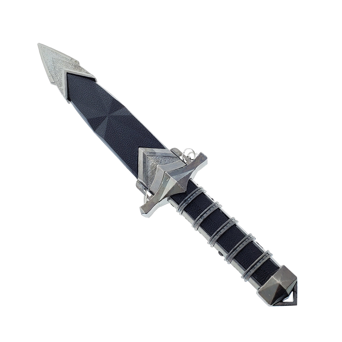 Guild Arms Medieval Dagger with Chain and Scabbard black leather scabbard silver geometric fittings