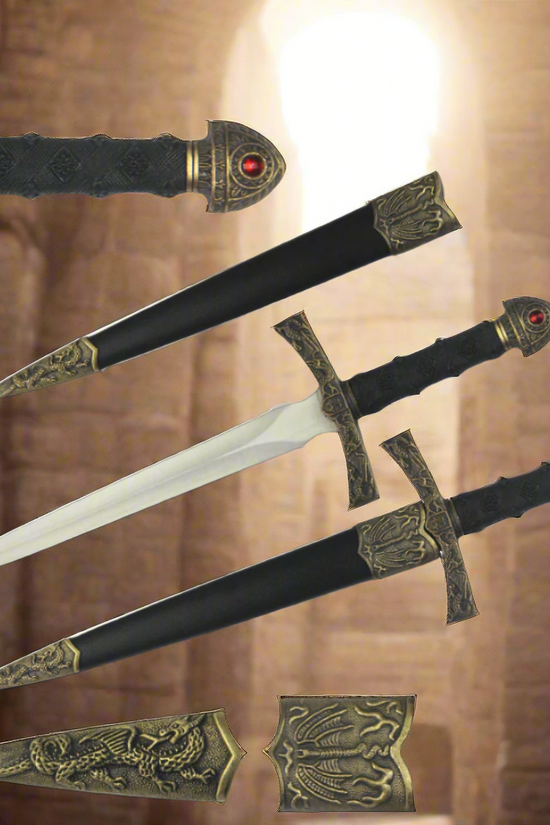 Fleur de lis medieval dagger by Fantasy Edge with intricate detailing and a sleek blade design