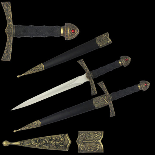 Fleur de lis medieval dagger by Fantasy Edge with ornate handles and decorative sheath