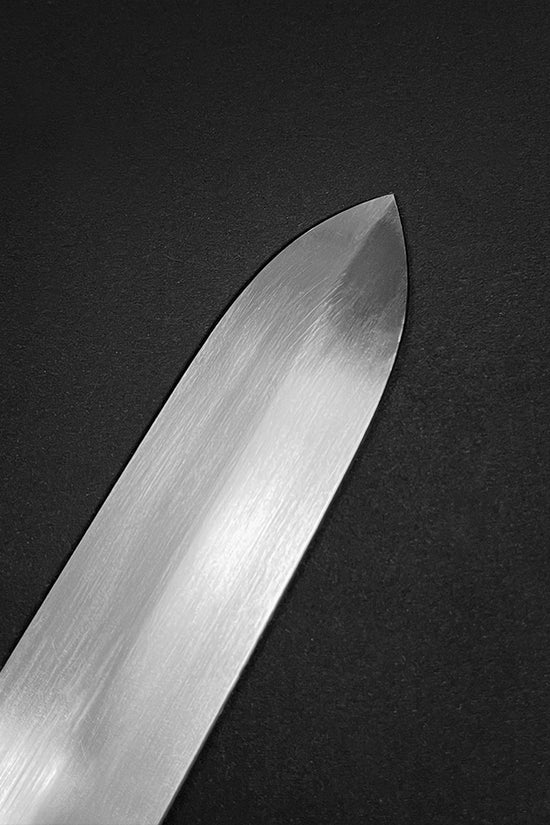 Close-up of a Guild Arms medieval knight one hand sword for sale with a polished blade tip