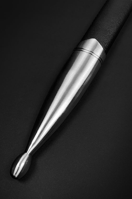 Close-up of a medieval knight one hand sword for sale with a sleek metallic hilt and leather handle