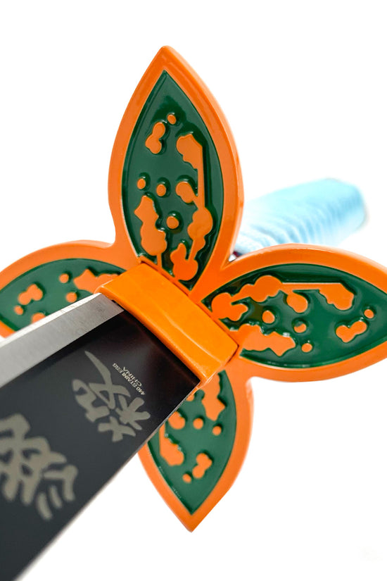 Guild Arms Metal Anime Demon Sword with a unique orange and green flower-shaped guard and blue handle