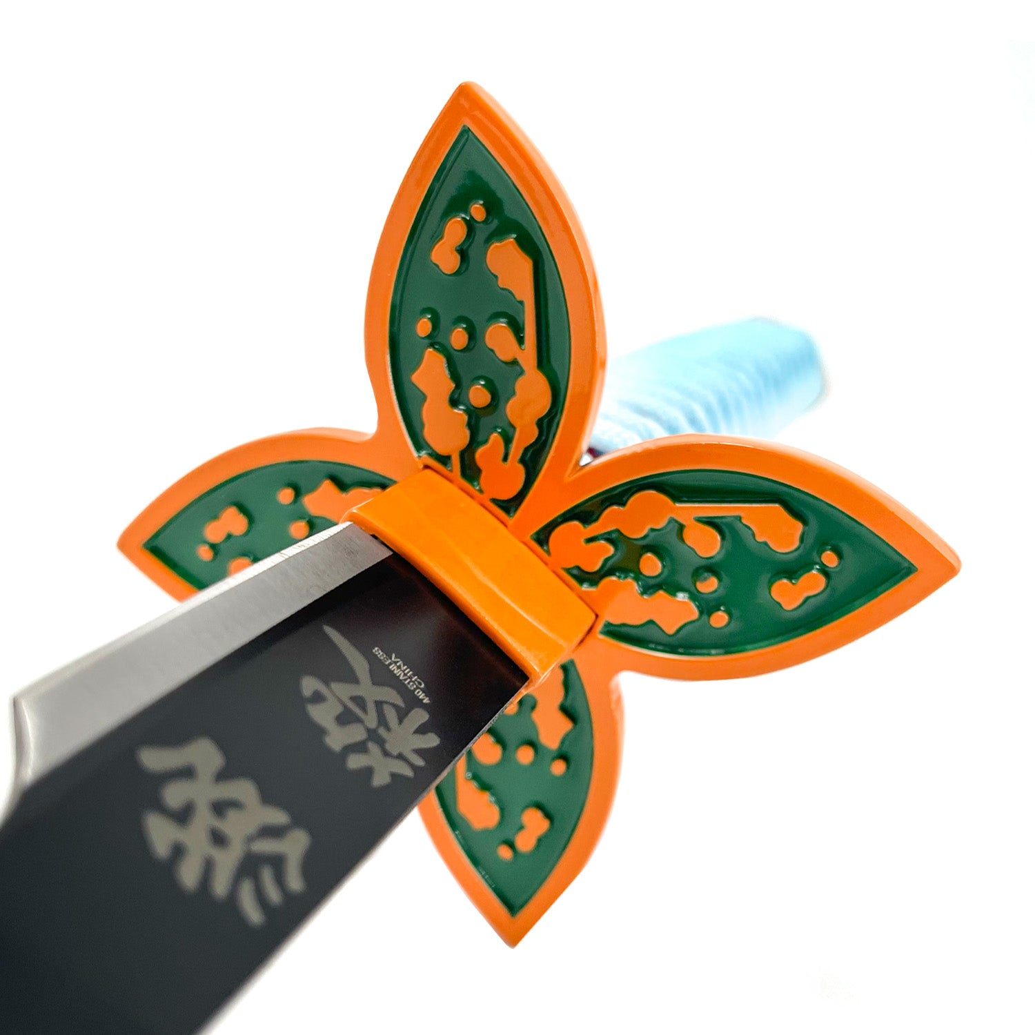 Guild Arms Metal Anime Demon Sword with a unique orange and green flower-shaped guard and blue handle