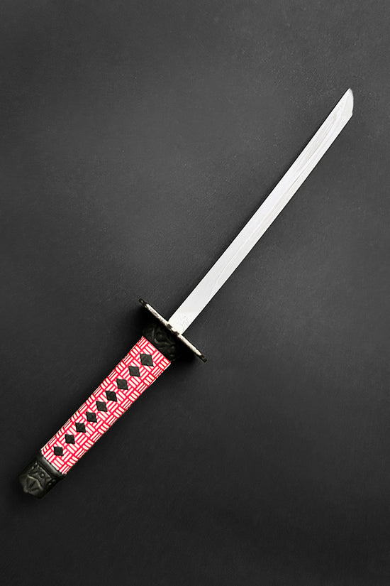 Guild Arms mini katana letter opener with a decorative pink handle and sleek stainless steel blade