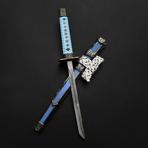 Guild Arms Mini Katana Letter Opener with intricate blue handle and decorative accents