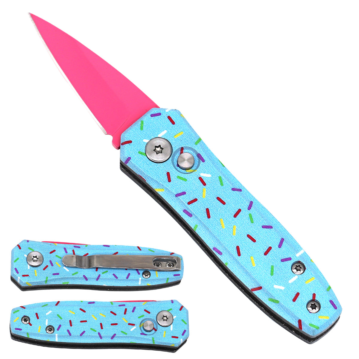 Pacific Solution Mini Switchblade - Donut Switchblade Knife with Colorful Sprinkles Design
