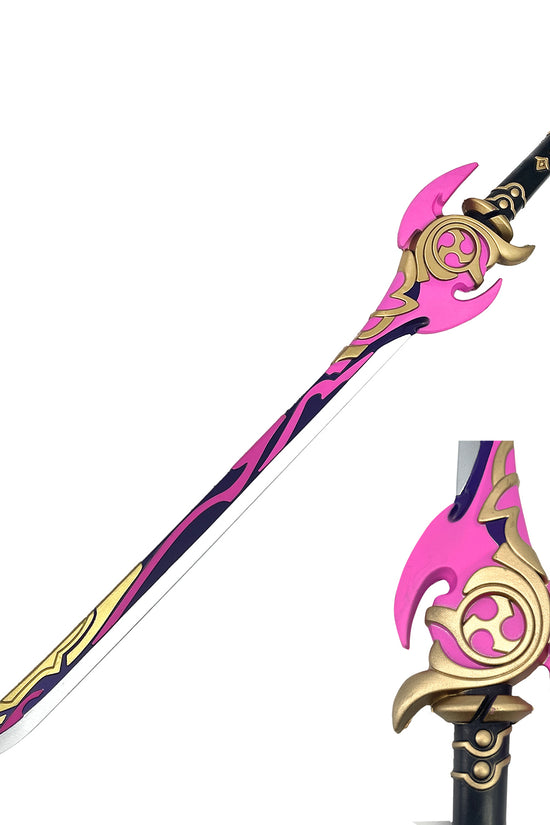 Mistsplitter Impact Foam Sword from Guild Arms featuring vibrant pink and gold design for cosplay and play.