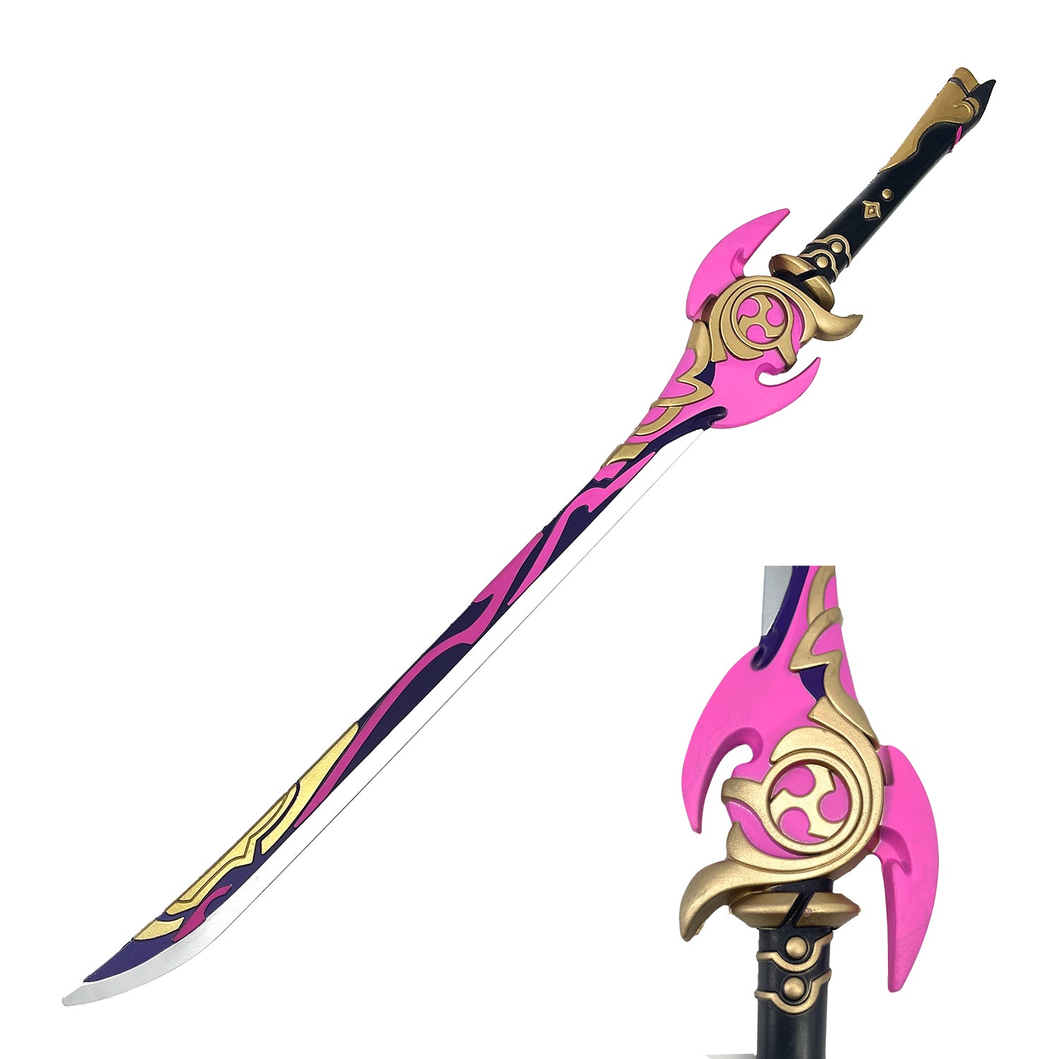 Mistsplitter Impact Foam Sword from Guild Arms featuring vibrant pink and gold design for cosplay and play.