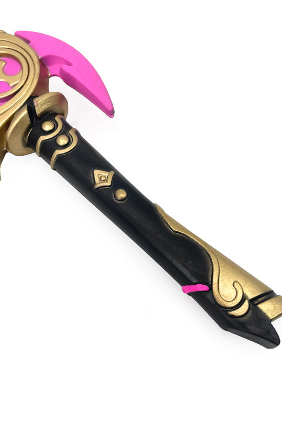 Guild Arms Mistsplitter Impact Foam Sword featuring a pink and black design for cosplay and play