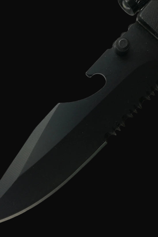 Guild Arms multi-tool folding knife for survival with serrated edge and bottle opener feature