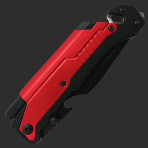 Guild Arms red and black multi-tool folding knife for survival with compact design and sturdy construction