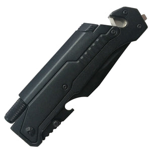 Guild Arms black multi tool pocket knife for emergency EDC folding knife with flashlight closed