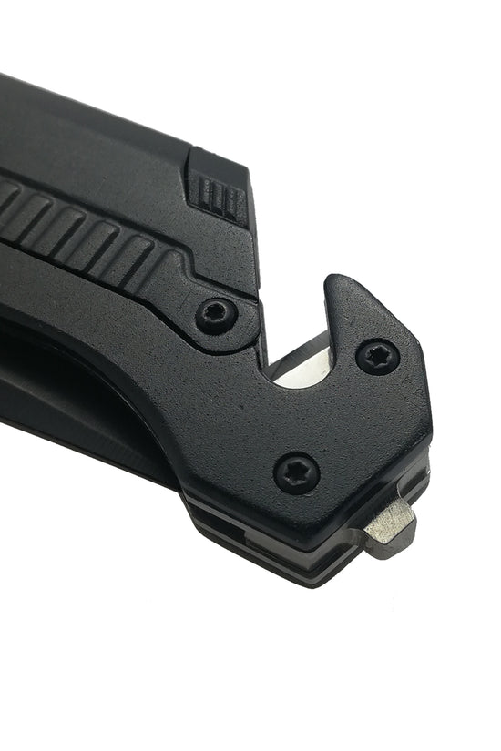 Guild Arms black multi tool pocket knife for emergency EDC folding knife with flashlight and textured grip