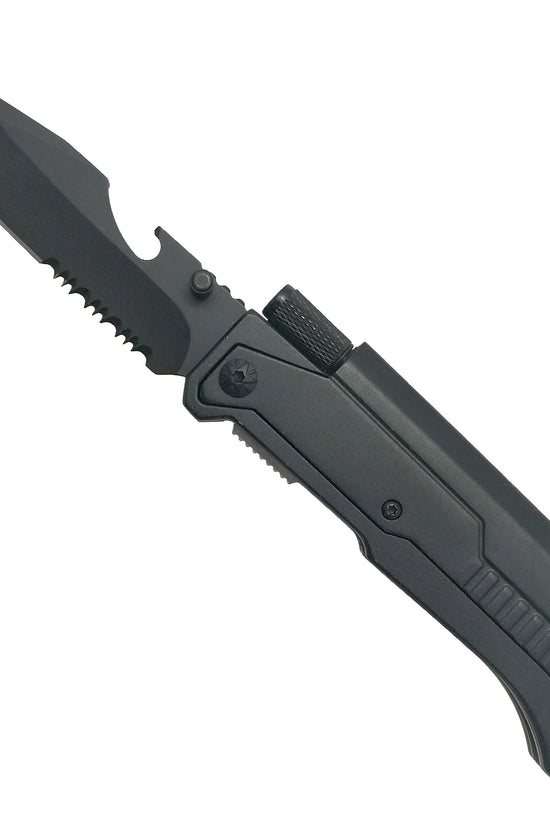 Guild Arms multi tool pocket knife for emergency EDC folding knife with flashlight in black stainless steel