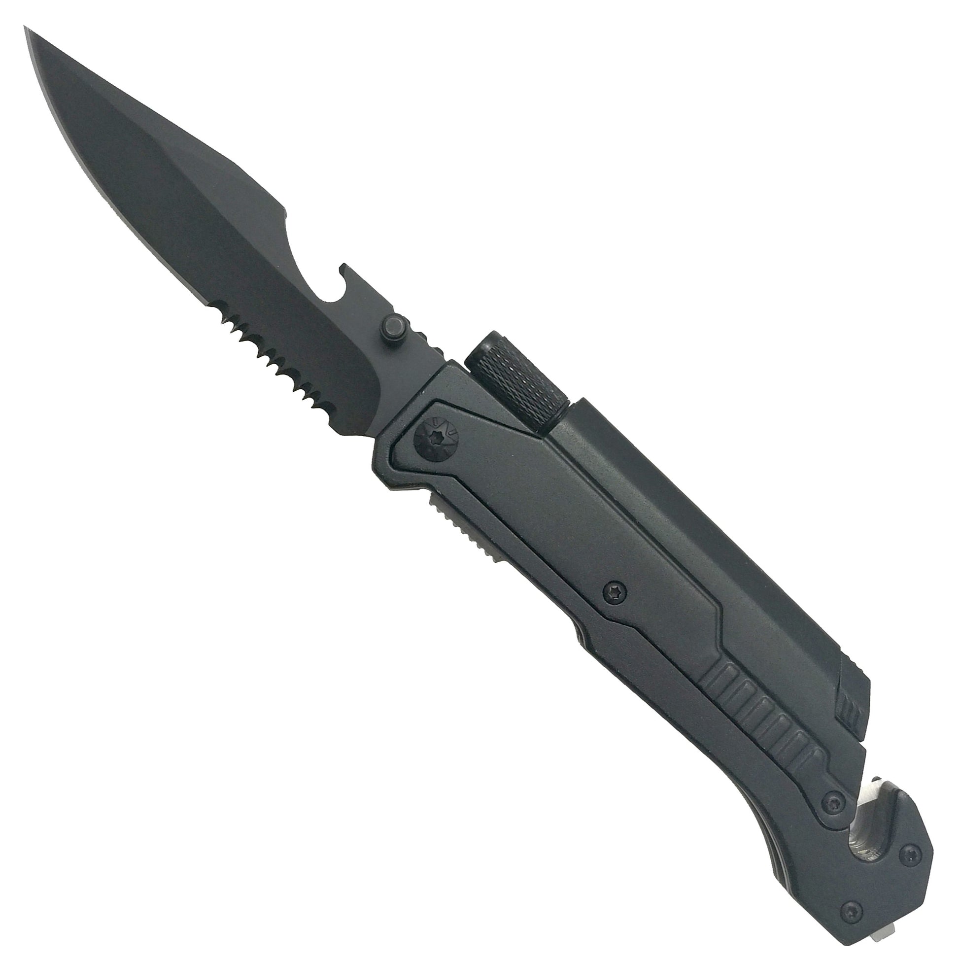 Guild Arms multi tool pocket knife for emergency EDC folding knife with flashlight in black stainless steel