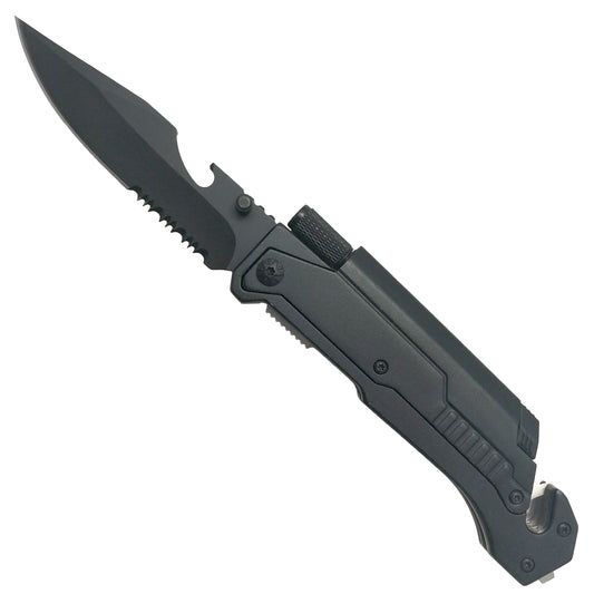 Guild Arms multi tool pocket knife for emergency EDC folding knife with flashlight in black stainless steel