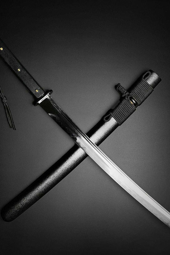Musashi Modern Tactical Wakizashi with Black Handle and Sheath, Perfect for Collectors and Martial Artists