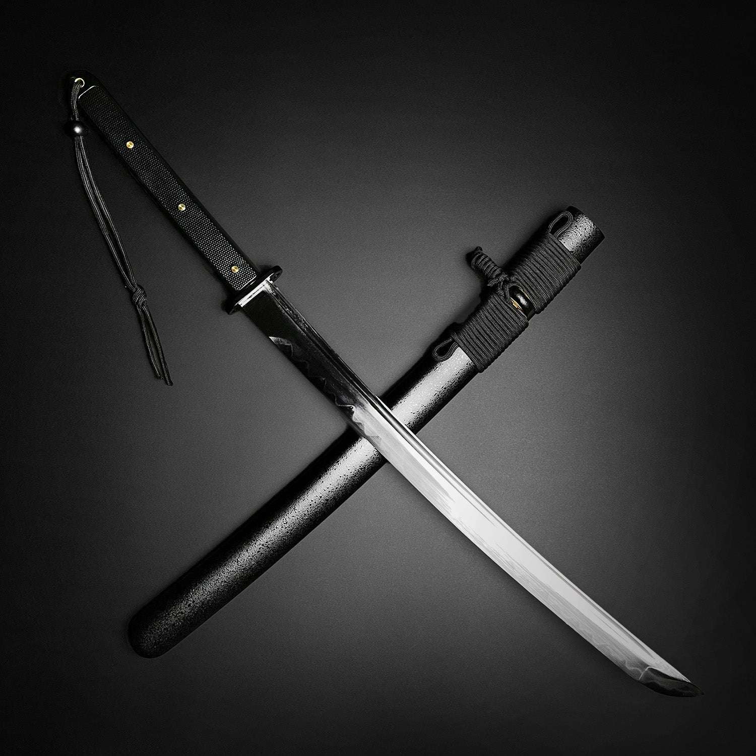 Musashi Modern Tactical Wakizashi with Black Handle and Sheath, Perfect for Collectors and Martial Artists